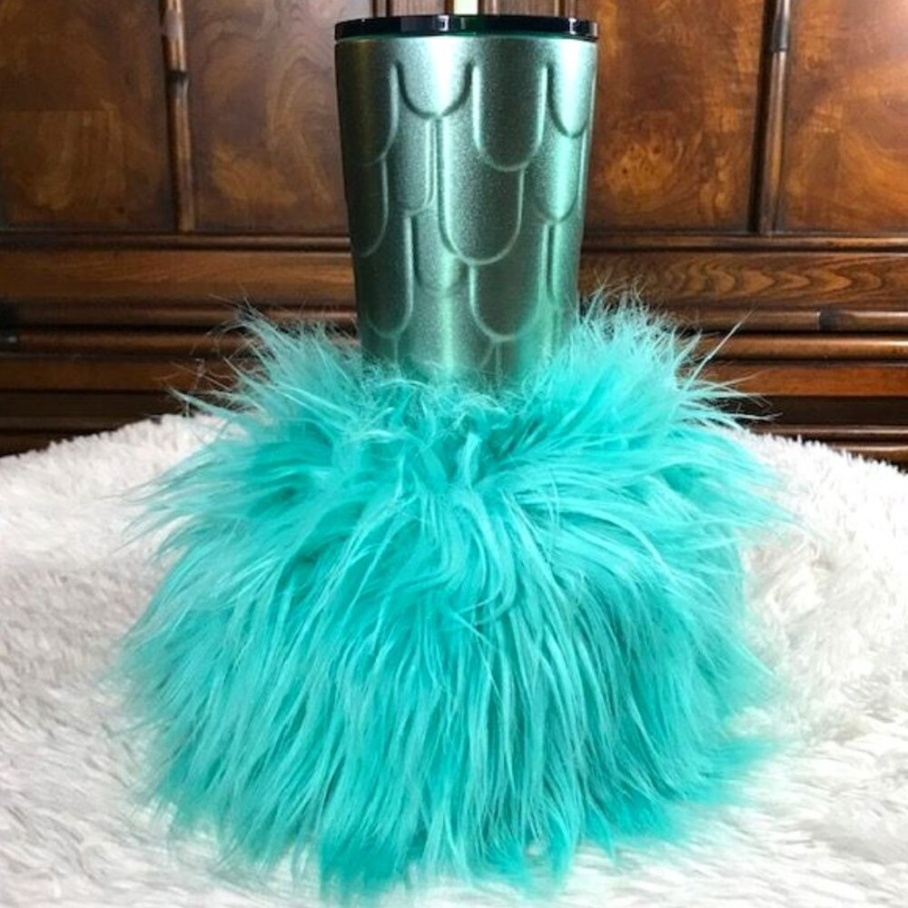 PB Teen Aqua Faux Fur Bean Bag Cellphone/Cup Holder